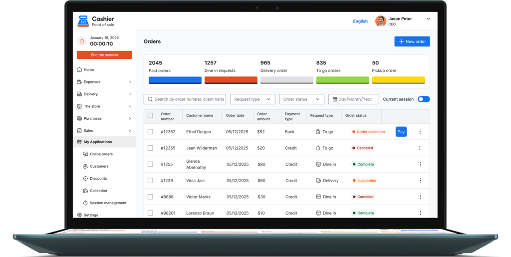 Orders Page Cashier POS